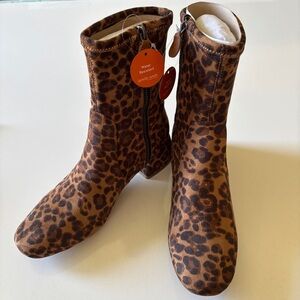 Gentle Souls by Kenneth Cole Elly Leopard Print Stretch Suede Booties,7.5 Med
